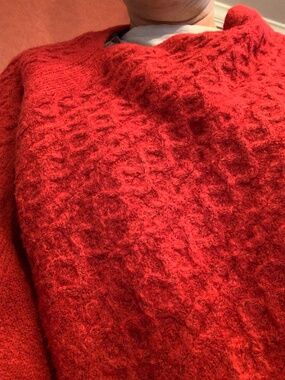 Talbot's Red Poncho with Split Neck Cabled Sweater